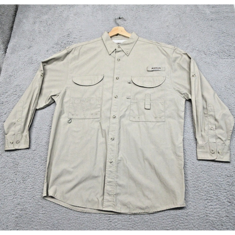 Magellan Sportswear Shirt Mens Large Beige Vented Fishing Outdoor Utility Hiking